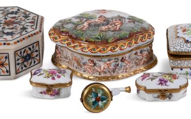 GROUP OF FRENCH AND OTHER CONTINENTAL PORCELAIN BOXES, SOME SIGNED LIMOGES