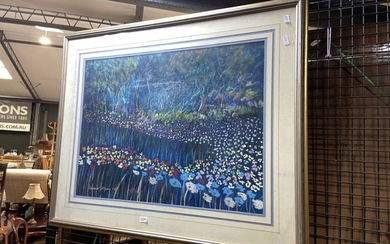 Gerald Flynn - "Flowerfield Blue, 1992", framed pastel, signed and dated lower left