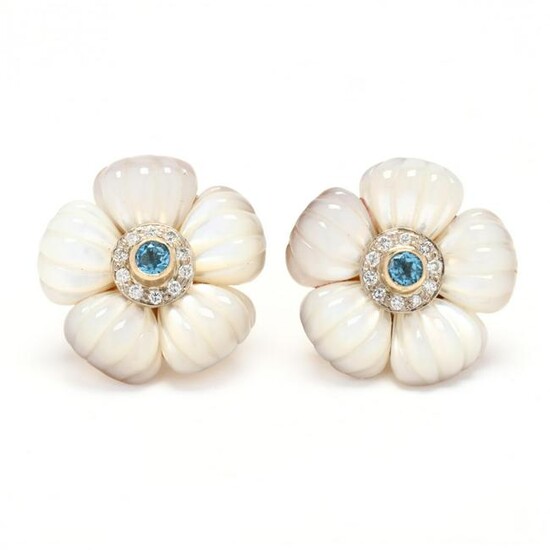 Gold, Mother-of-Pearl, and Gem-Set Earrings, MAZ