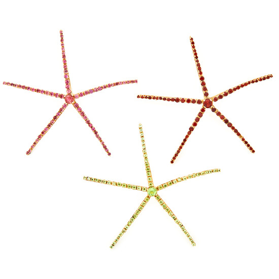 Gold and Diamond Starfish Brooch with Three Interchangeable Gem-Set Centers