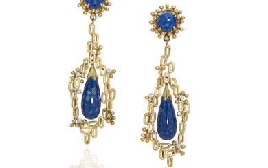 Gold and Lapis Lazuli Pendant Earrings