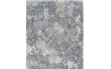 Gray Broken Kashan Design Wool With Pure Silk Hand Knotted Rug