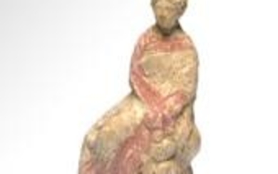 Greek Bichrome Tanagra Terracotta Figure of a Lady, c.