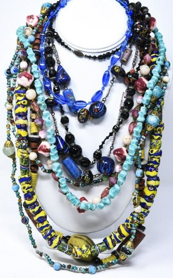 Group Vintage Art Glass Costume Jewelry Necklaces