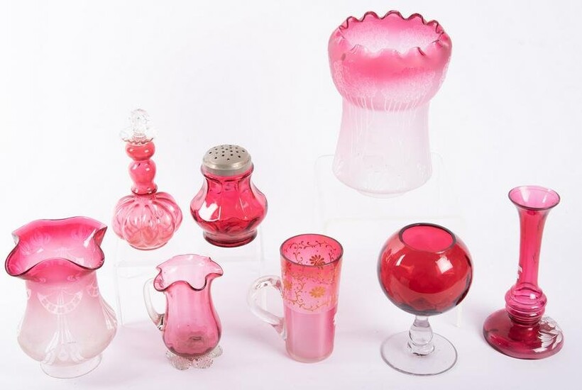 Grouping of Victorian Cranberry Glass to Include Vases