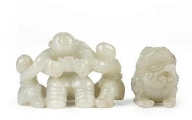Grp: 2 20th c. Chinese Jade Carvings - Frog & Family