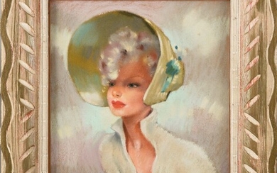 Guy SERRADOUR (1922-2007) La jolie blonde au chapeau Pastel sur papier Signé en bas à...