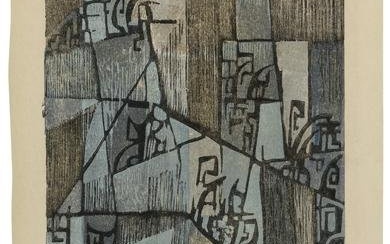 HILDEGARDE HAAS (New York/California/Germany, 1926-2002), "Rain", 1952., Color woodcut on fibrous