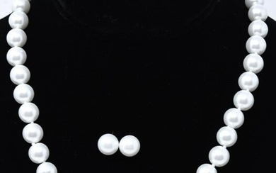 Hand Knotted 10mm Pearl Necklace & Stud Earrings