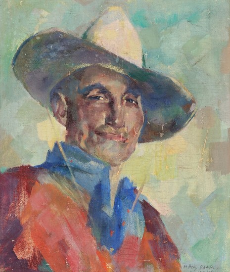 Hans Paap: Cowboy. Signed Hans Paap, New Mexico. Oil on canvas. 55×46 cm.