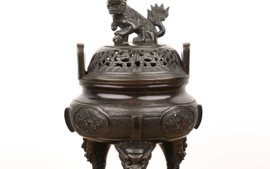 Heavy bronze koro/censer and cover Chinese, 18th/19th Century of tripod...