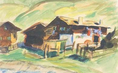 Heinrich Herzig (1887-1964), 'Chalets de montagne', aquarelle