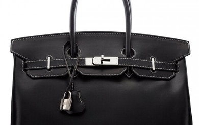 Hermès Vintage 35cm Black Tadelakt Leather Birk