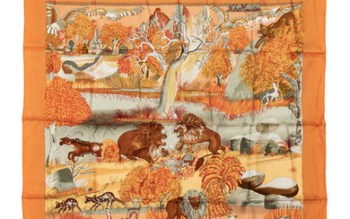Hermès, carré en twill de soie imprimé: Nuba Mountain, 90x90 cm