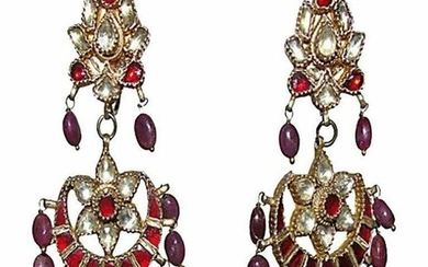 Indian Ruby and Sapphire Chandelier Earrings