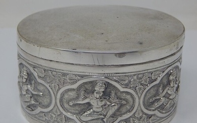 Indian Silver Trinket Box of Oval Form with Band of Figural ...