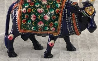 Indian sacred cow made of 925 silver with enamel and gold ornaments (Without heaviness)