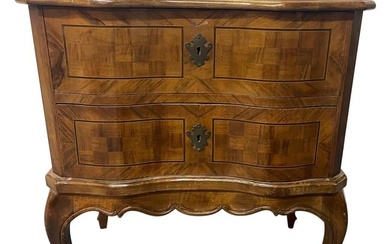 Italian Continental 19th Century 2 Drawer Chest, Commode, Nightstand, Parquetry