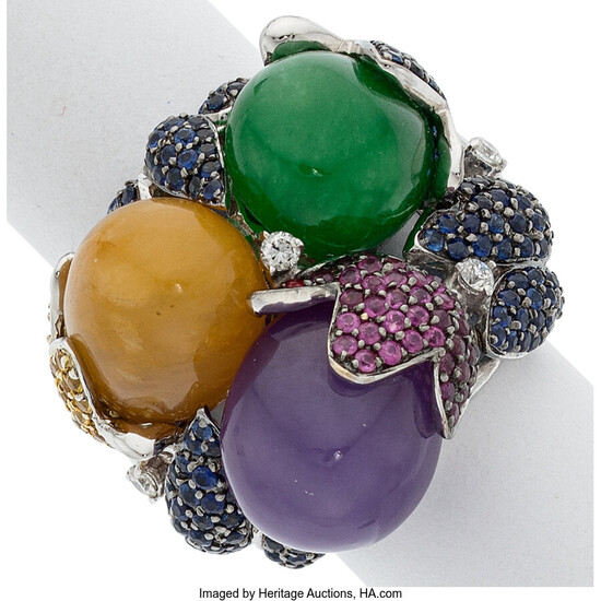 Jadeite Jade, Diamond, Multi-Stone, White Gold Ring Stones: Multi-color...