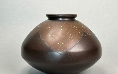 Japanese Bronze Vase with Gold Silver Inlay, 20th Century