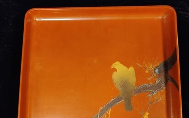 Japanese Lacquer Red Tray w Eagle