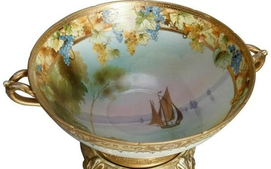 Japanese Nippon Painted & Gilt Seascape Bowl