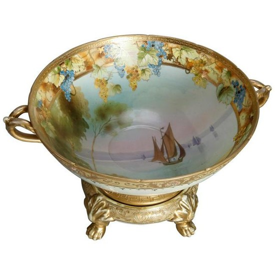 Japanese Nippon Painted & Gilt Seascape Bowl