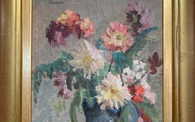 Jeanne LOURIER (1873-1955) "Bouquet de fleurs" Huile sur toile signé en haut à gauche 29...