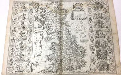 John Speed 17th century engraved map - Britain as it was Devided in the Tyme of the English Saxons