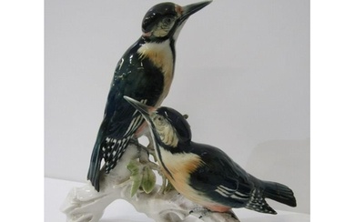 KARL ENS, large Karl ens porcelain group of woodpeckers on a...