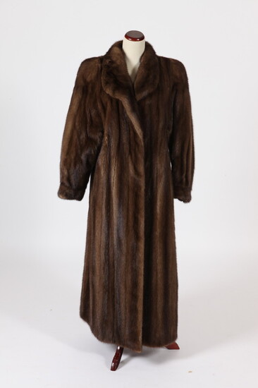 KAUFMAN BROTHERS LONG BROWN FUR COAT WITH WING COLLAR AND...