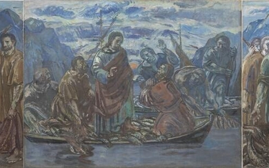 SOLD. Kræsten Iversen: Komposition. Triptych. Unsigned. Oil on canvas. Total measurement 150 x 385 cm. Unframed. (3) – Bruun Rasmussen Auctioneers of Fine Art