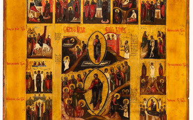 LARGE RUSSIAN ICON SHOWING FEASTDAYS OF THE CHURCH YEAR