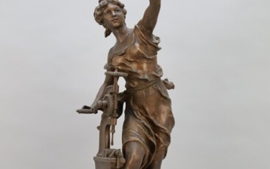 LEVY Ch. titré Dame debout avec symboles de l'industrie" bronze d'art - Hauteur 67 cm....