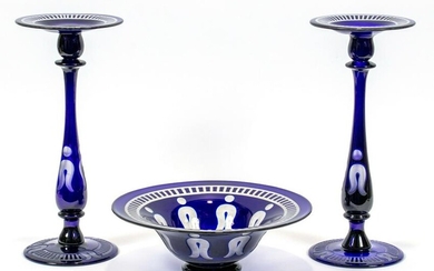 LIBBEY CANDLESTICKS AND CENTERPIECE BOWL