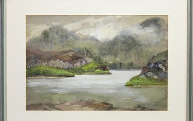 LOCH SCENE, A WATERCOLOUR BY OUGHTRED