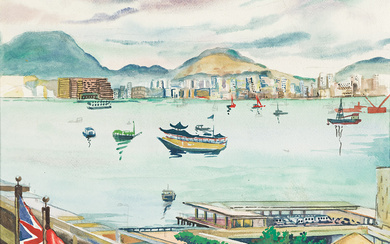 LOÏS MAILOU JONES (1905 - 1998) Causeway Bay, Hong Kong. Watercolor on wov...