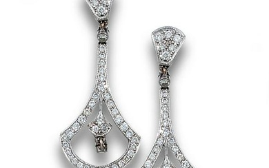 LONG EARRINGS, OLD STYLE, DIAMONDS AND WHITE GOLD