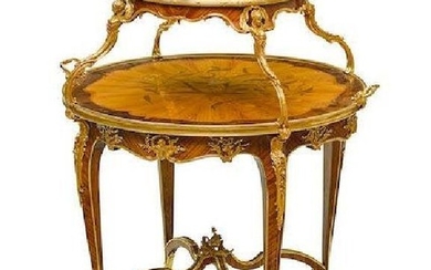 LOUIS XVI STYLE ORMOLU MOUNTED AND MARQUETRY TEA TABLE