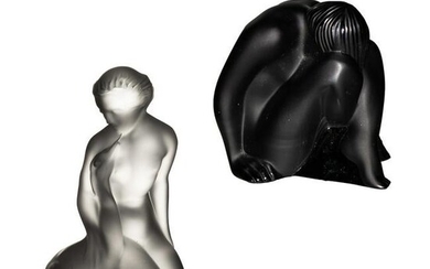 Lalique Black & Frosted Crystal Nude Figurines LOT