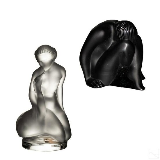 Lalique Black & Frosted Crystal Nude Figurines LOT