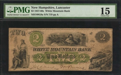 Lancaster, New Hampshire. White Mountain Bank. 1857-60s. $2. PMG Choice Fine 15.