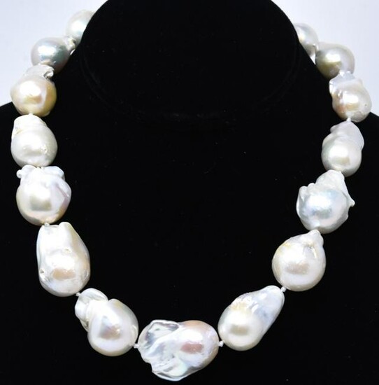 Large Baroque Cultured Pearl Hand Knotted Necklace
