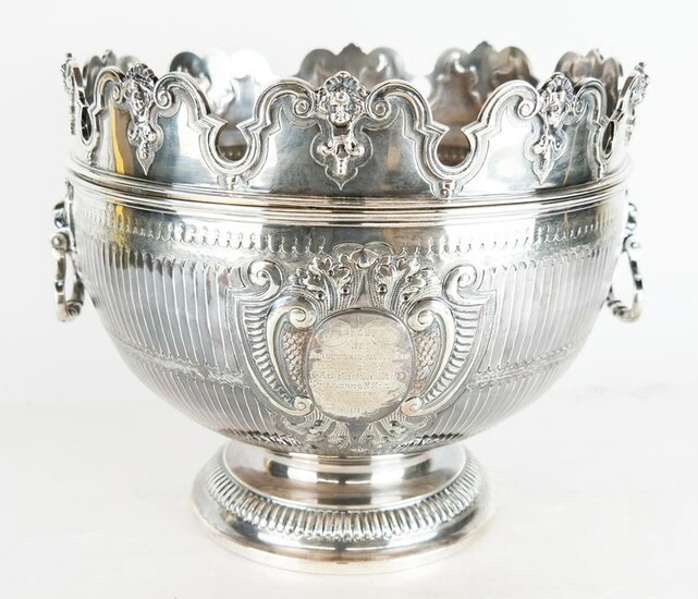 Large English Silver Monteith Bowl