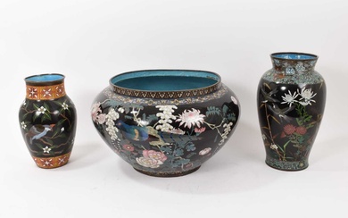 Large Japanese cloisonné jardinière decorated with flowers and birds