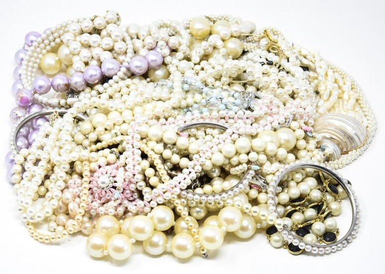 Large Lot of Faux Pearl Costume Jewelry