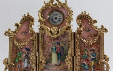 Large Viennese Austrian Enamel 3 Panel Screen Clock