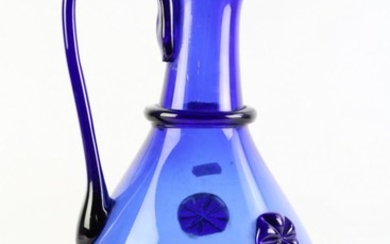 Large blue glass jug (H33.5cm)