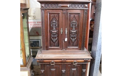 Late 19th century Continental walnut side cabinet, fitted wi...