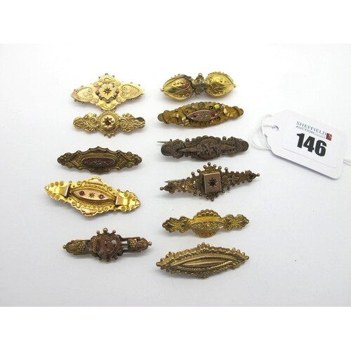 Late XIX /Early XX Century Bar Brooches, including 9ct gold,...